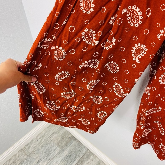 Zara Paisley Bronze Orange Brown Open Side Slits Casual Capris Pants - Picture 5 of 8